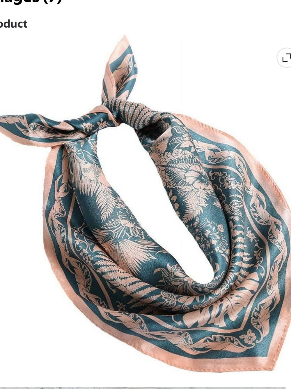 Mulberry Silk print scarf square headscarf pink teal leaf print romantic French
